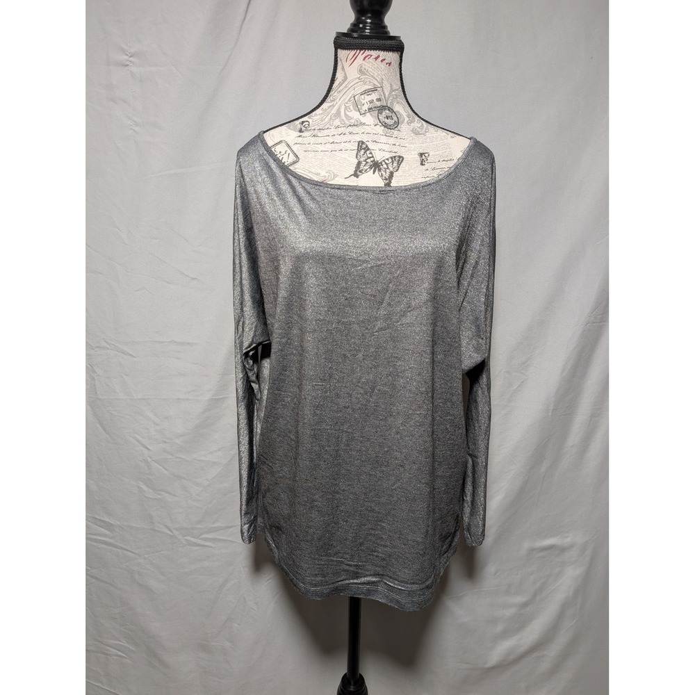 Old Navy Women's Metallic Silver‎ Shimmer Long Sleeve Top Scoop Neck Size Medium